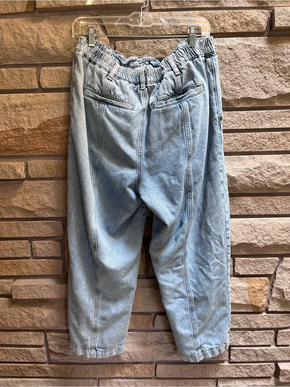 Pistola court ankle barrel jeans Hardin light wash elastic waist 31